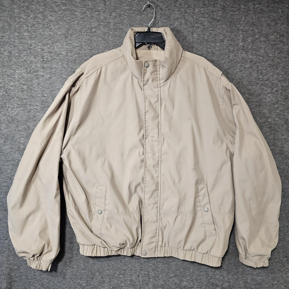 Eddie Bauer Nylon Chore Coat Mens Size XL Tall Khaki Zip Snap Water Resistant